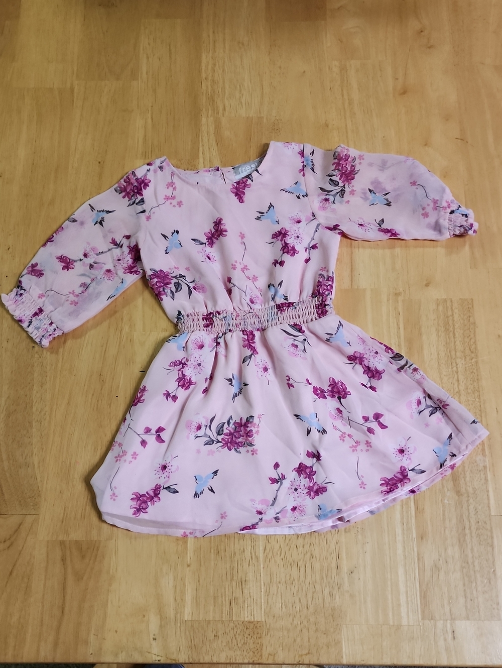 Fresh Baked Australia Pink Floral Bird Chiffon Smocked Romper Dress Girls 5/6EUC